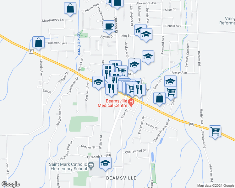map of restaurants, bars, coffee shops, grocery stores, and more near 4977 King Street in Lincoln