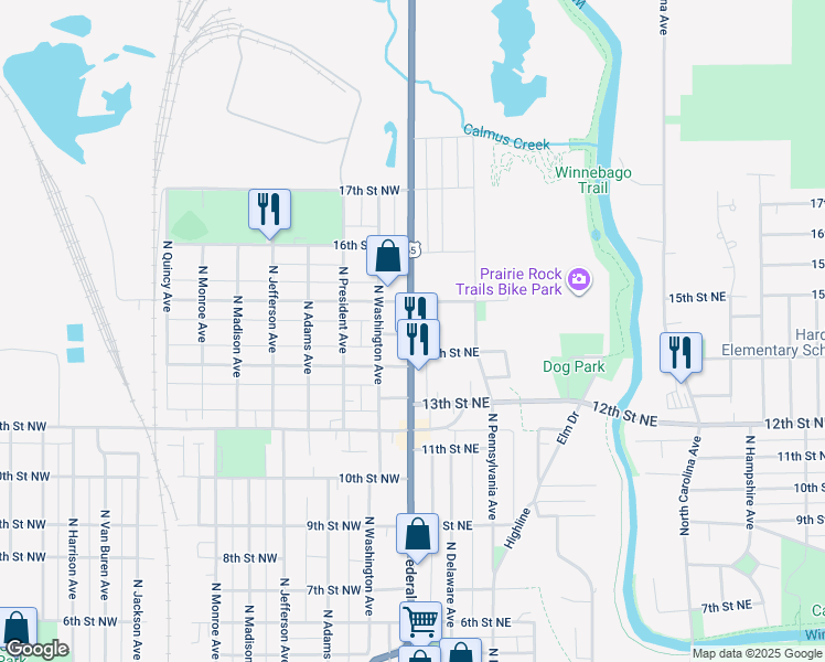 map of restaurants, bars, coffee shops, grocery stores, and more near 1419-1425 N Federal Ave in Mason City