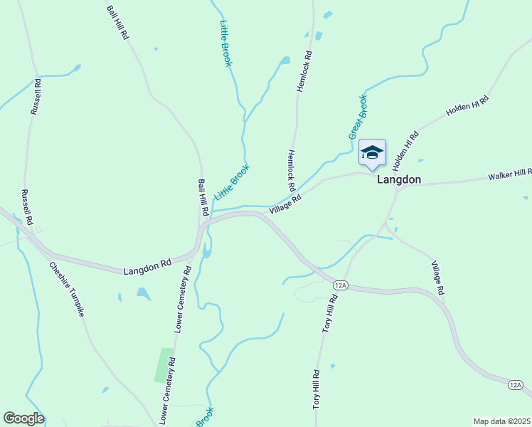 map of restaurants, bars, coffee shops, grocery stores, and more near 195 Village Road in Langdon