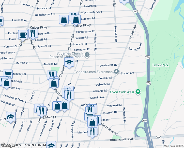 map of restaurants, bars, coffee shops, grocery stores, and more near 239 Farmington Road in Rochester