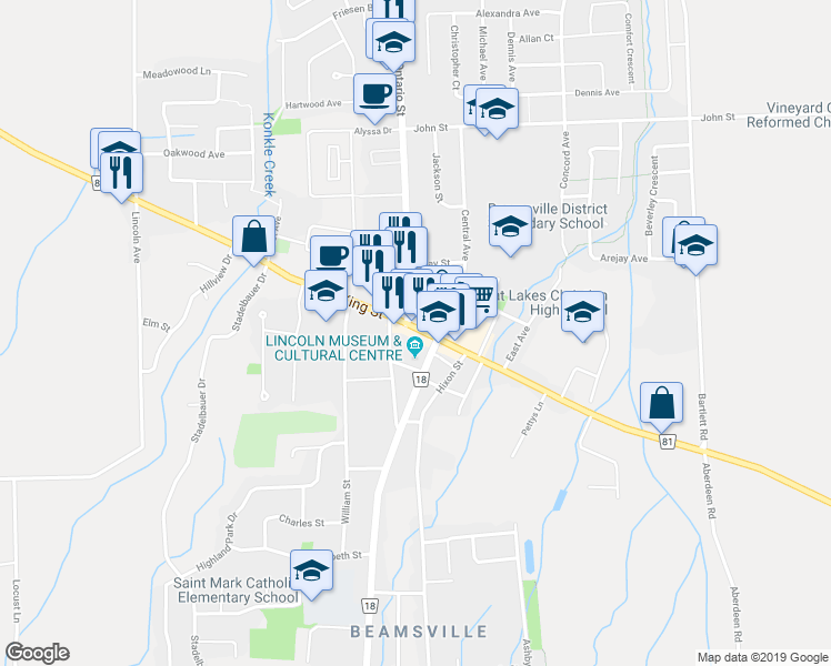 map of restaurants, bars, coffee shops, grocery stores, and more near 4998 King Street in Lincoln