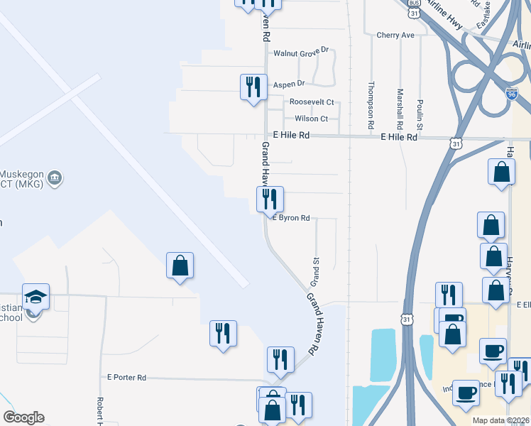 map of restaurants, bars, coffee shops, grocery stores, and more near 4788 Grand Haven Road in Norton Shores