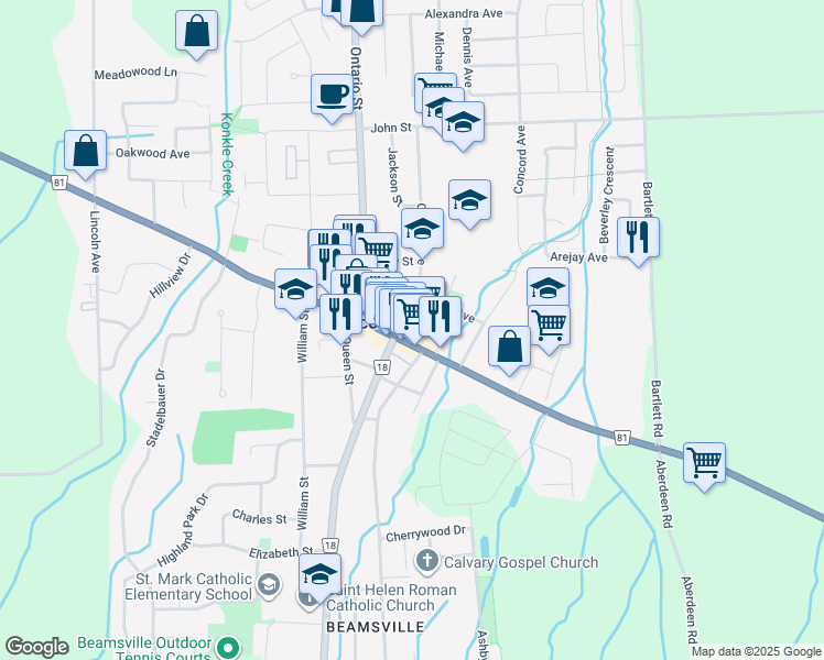 map of restaurants, bars, coffee shops, grocery stores, and more near 4961 King Street in Lincoln