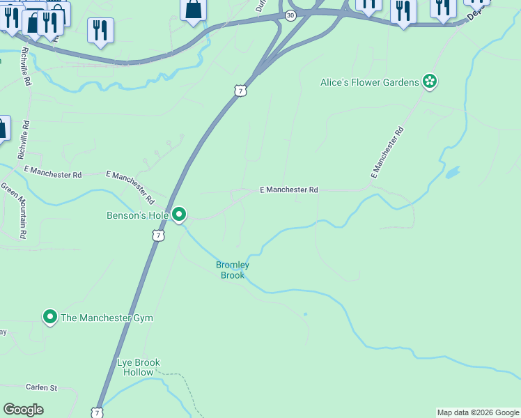 map of restaurants, bars, coffee shops, grocery stores, and more near 844 East Manchester Road in Manchester