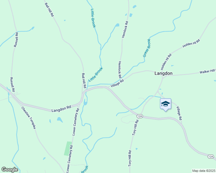 map of restaurants, bars, coffee shops, grocery stores, and more near 195 Village Road in Langdon
