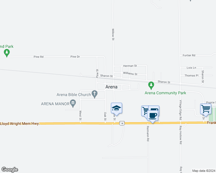 map of restaurants, bars, coffee shops, grocery stores, and more near in Arena