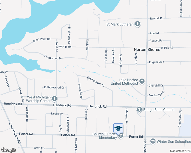 map of restaurants, bars, coffee shops, grocery stores, and more near 1156 Edinborough Drive in Norton Shores