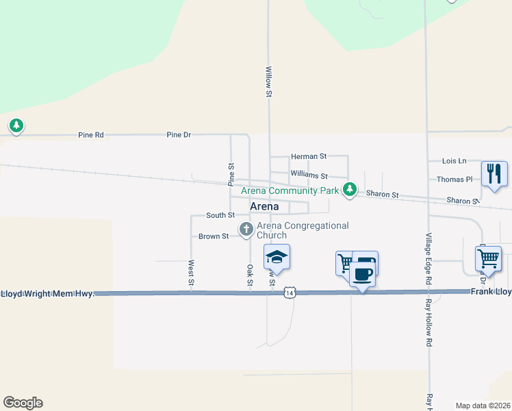 map of restaurants, bars, coffee shops, grocery stores, and more near in Arena