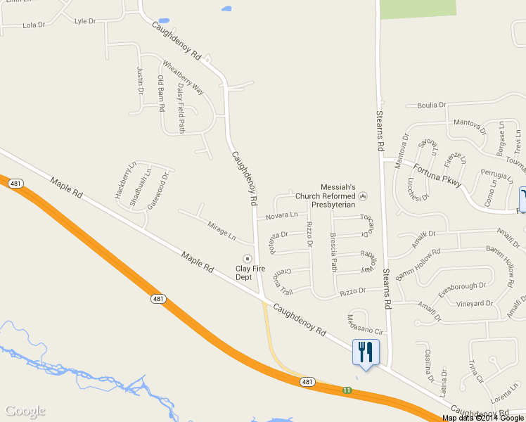 map of restaurants, bars, coffee shops, grocery stores, and more near 5177 Novara Ln in Clay