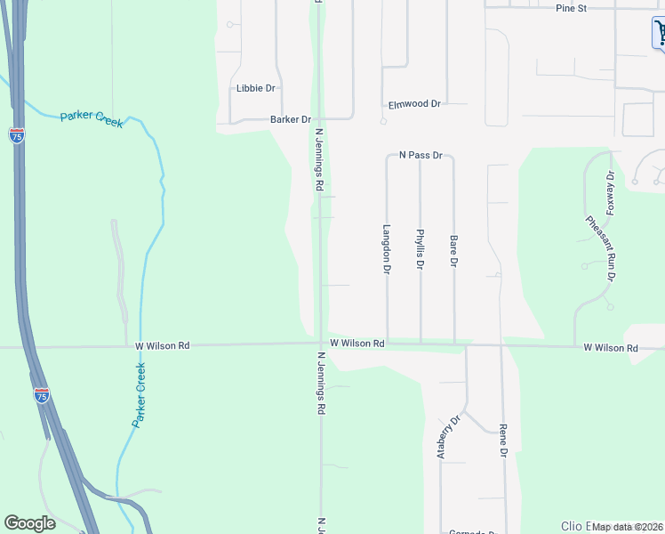 map of restaurants, bars, coffee shops, grocery stores, and more near 11074 North Jennings Road in Clio
