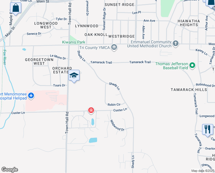 map of restaurants, bars, coffee shops, grocery stores, and more near W175N8140 Robin Circle in Menomonee Falls
