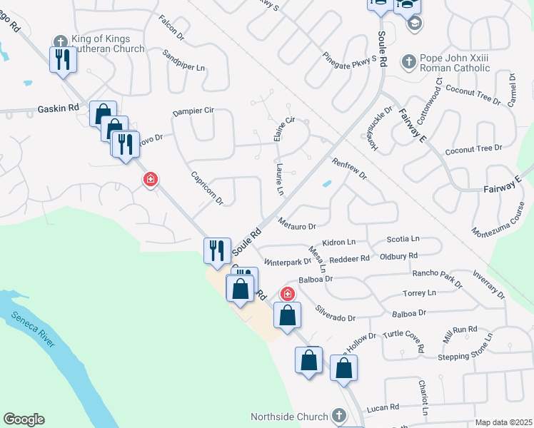map of restaurants, bars, coffee shops, grocery stores, and more near 4050 Libra Lane in Liverpool