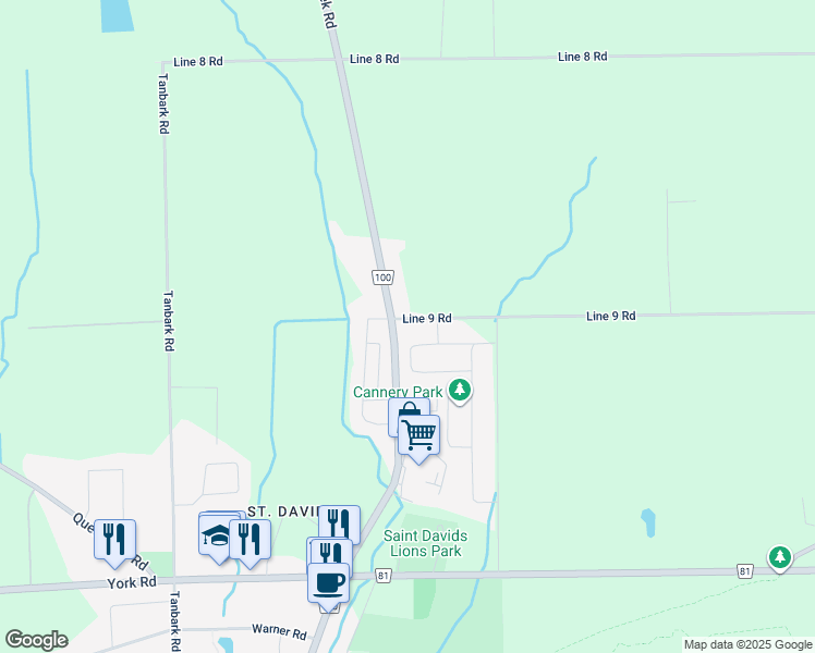 map of restaurants, bars, coffee shops, grocery stores, and more near 943 Line 9 Road in Niagara-on-the-Lake