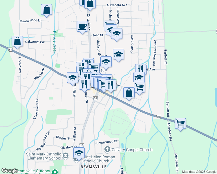 map of restaurants, bars, coffee shops, grocery stores, and more near 4960 King Street in Lincoln
