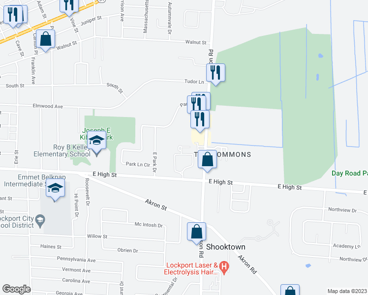 map of restaurants, bars, coffee shops, grocery stores, and more near 788 East High Street in Lockport