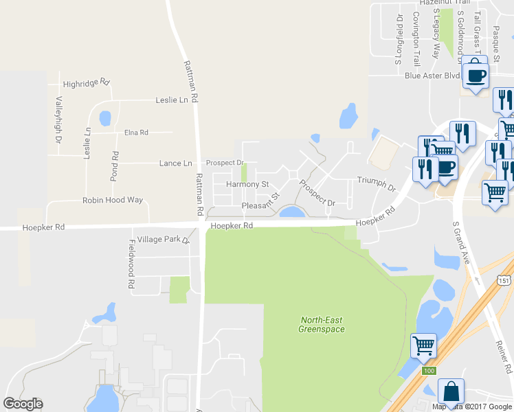 map of restaurants, bars, coffee shops, grocery stores, and more near 3177 Pleasant Street in Sun Prairie