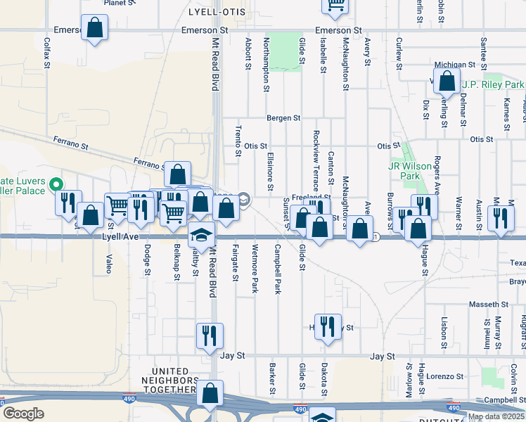 map of restaurants, bars, coffee shops, grocery stores, and more near 286 Wetmore Park in Rochester