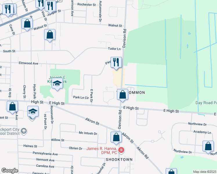map of restaurants, bars, coffee shops, grocery stores, and more near 788 East High Street in Lockport