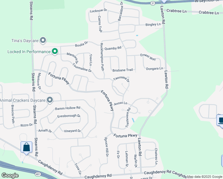 map of restaurants, bars, coffee shops, grocery stores, and more near 5430 Fortuna Parkway in Clay