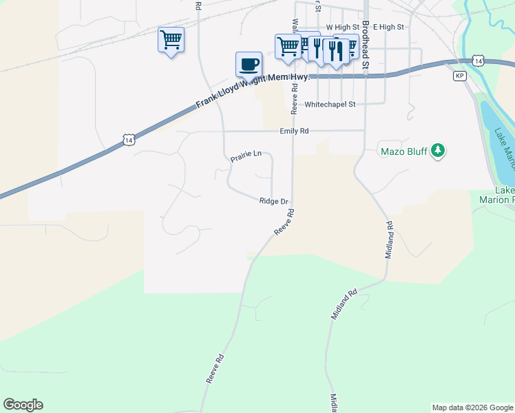 map of restaurants, bars, coffee shops, grocery stores, and more near 501 Ridge Dr in Mazomanie