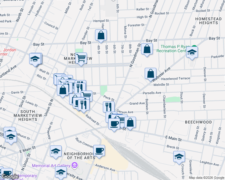 map of restaurants, bars, coffee shops, grocery stores, and more near 41 Fair Place in Rochester