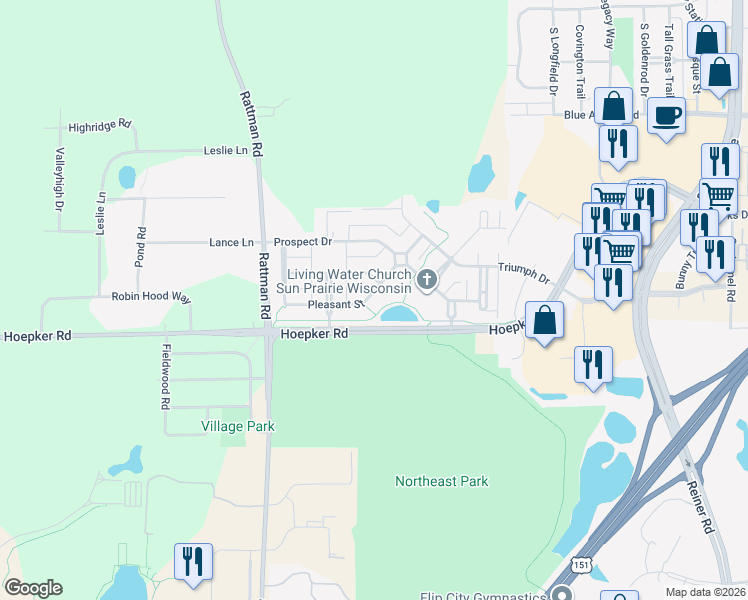 map of restaurants, bars, coffee shops, grocery stores, and more near 3110 Hoepker Road in Madison
