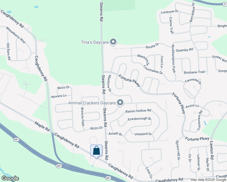 map of restaurants, bars, coffee shops, grocery stores, and more near 8168 Mantova Drive in Clay