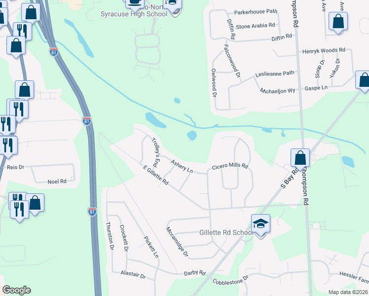map of restaurants, bars, coffee shops, grocery stores, and more near 8116 Ashery Lane in Cicero