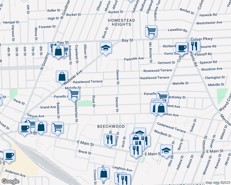 map of restaurants, bars, coffee shops, grocery stores, and more near in Rochester