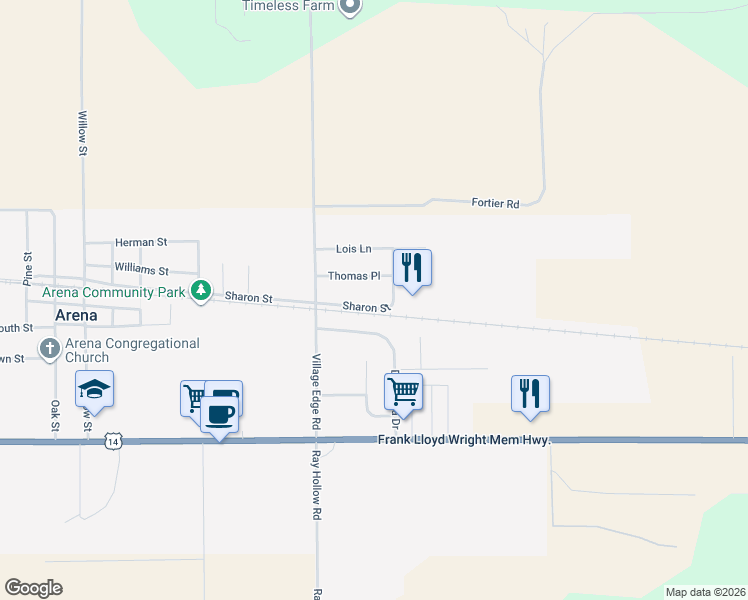 map of restaurants, bars, coffee shops, grocery stores, and more near 406 Dalogasa Drive in Arena