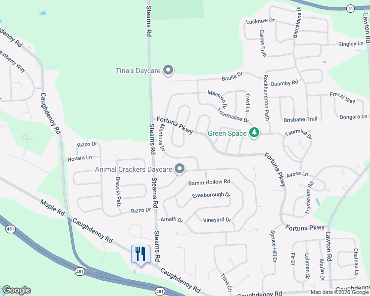 map of restaurants, bars, coffee shops, grocery stores, and more near 8155 Mantova Drive in Clay
