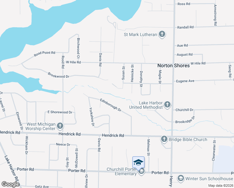 map of restaurants, bars, coffee shops, grocery stores, and more near 1106 Edinborough Drive in Norton Shores