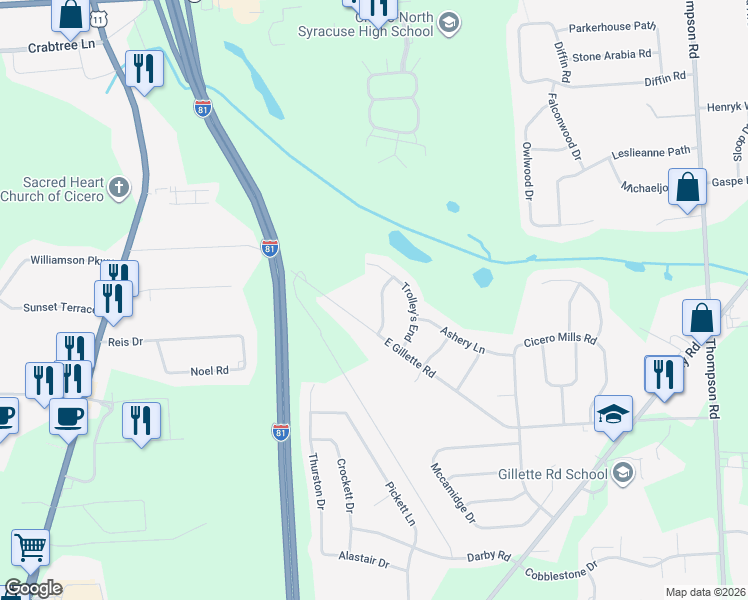 map of restaurants, bars, coffee shops, grocery stores, and more near 6187 Carriage Shop Road in Cicero