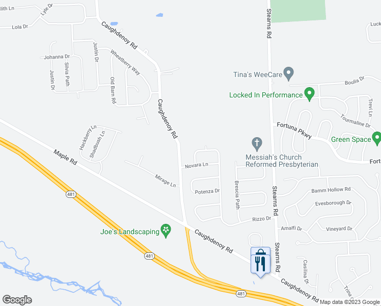 map of restaurants, bars, coffee shops, grocery stores, and more near 5177 Novara Lane in Clay