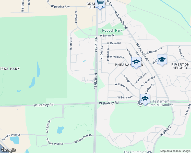 map of restaurants, bars, coffee shops, grocery stores, and more near 9040 West Good Hope Road in Milwaukee
