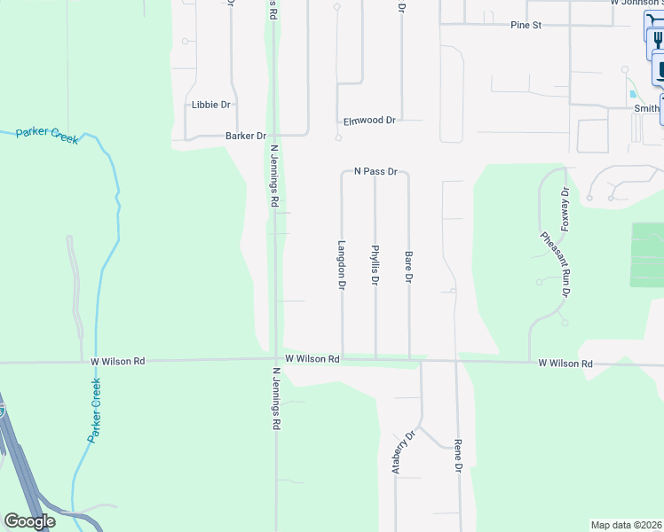 map of restaurants, bars, coffee shops, grocery stores, and more near 11091 Langdon Drive in Clio