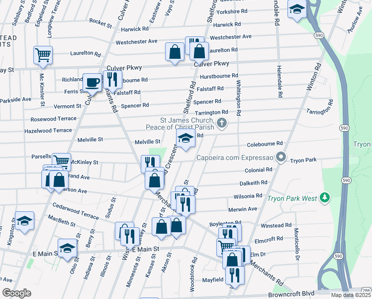 map of restaurants, bars, coffee shops, grocery stores, and more near 5 Brett Road in Irondequoit