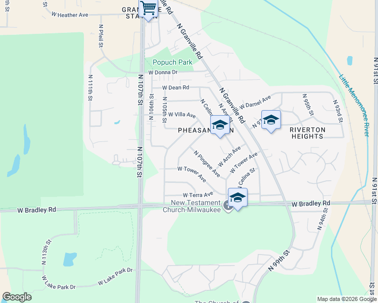 map of restaurants, bars, coffee shops, grocery stores, and more near 10421 West Sylvia Street in Milwaukee