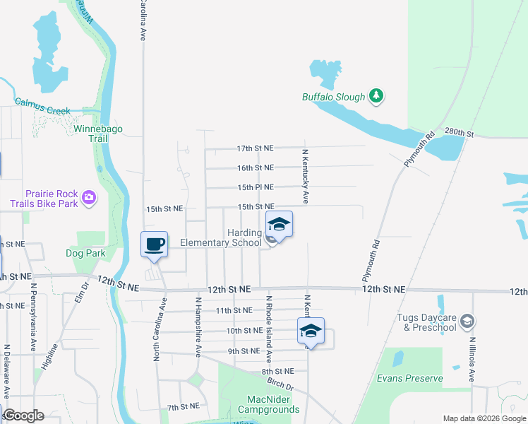 map of restaurants, bars, coffee shops, grocery stores, and more near 1520 N Rhode Island Ave in Mason City