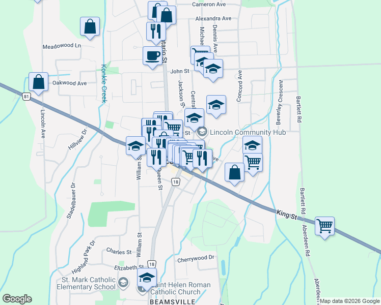 map of restaurants, bars, coffee shops, grocery stores, and more near 4313 Central Avenue in Lincoln