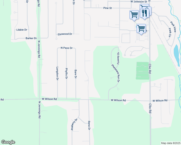 map of restaurants, bars, coffee shops, grocery stores, and more near 11130 West Glen in Clio