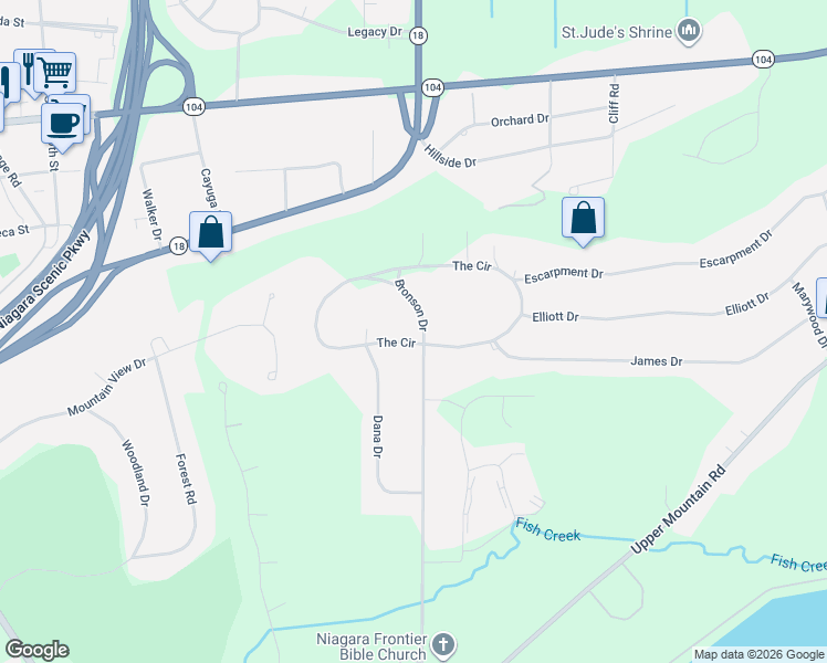 map of restaurants, bars, coffee shops, grocery stores, and more near 5056 Bronson Drive in Lewiston