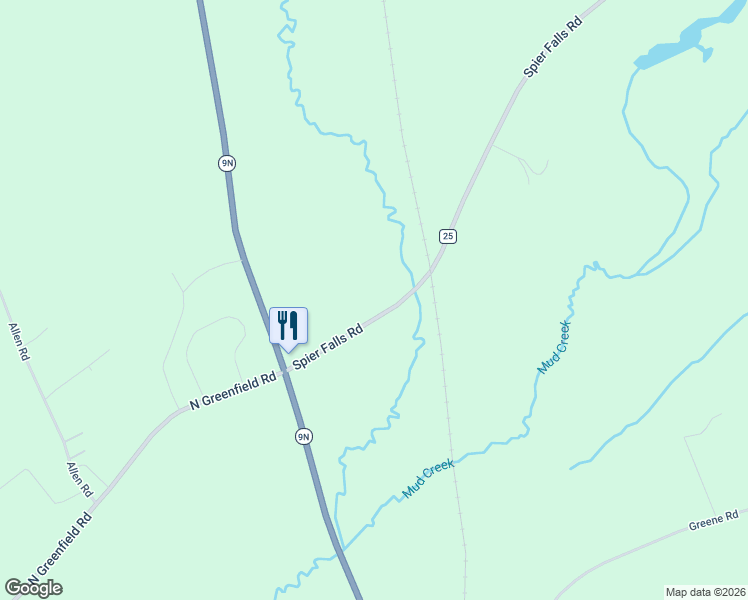 map of restaurants, bars, coffee shops, grocery stores, and more near 38 Spier Falls Road in Greenfield Center