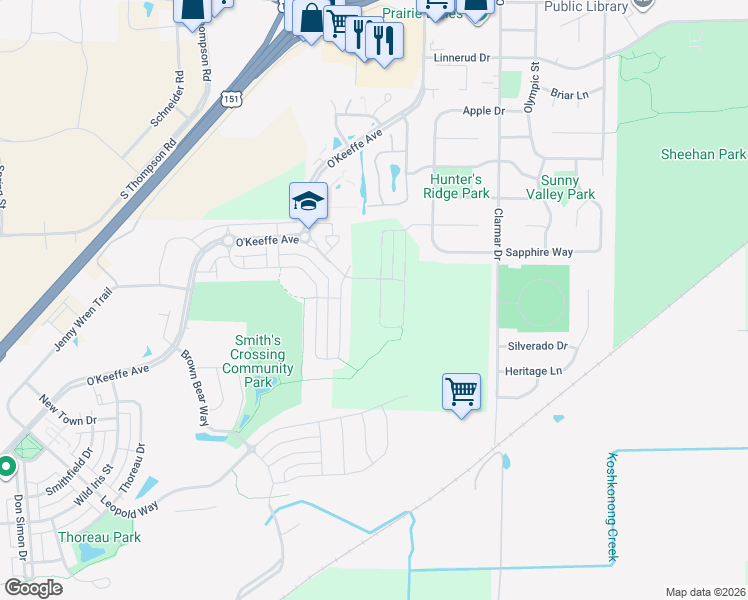 map of restaurants, bars, coffee shops, grocery stores, and more near 1819 Summerfield Way in Sun Prairie