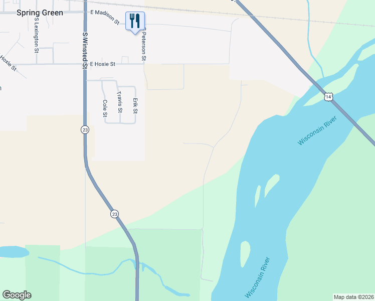 map of restaurants, bars, coffee shops, grocery stores, and more near E5301 Highbanks Lane in Spring Green