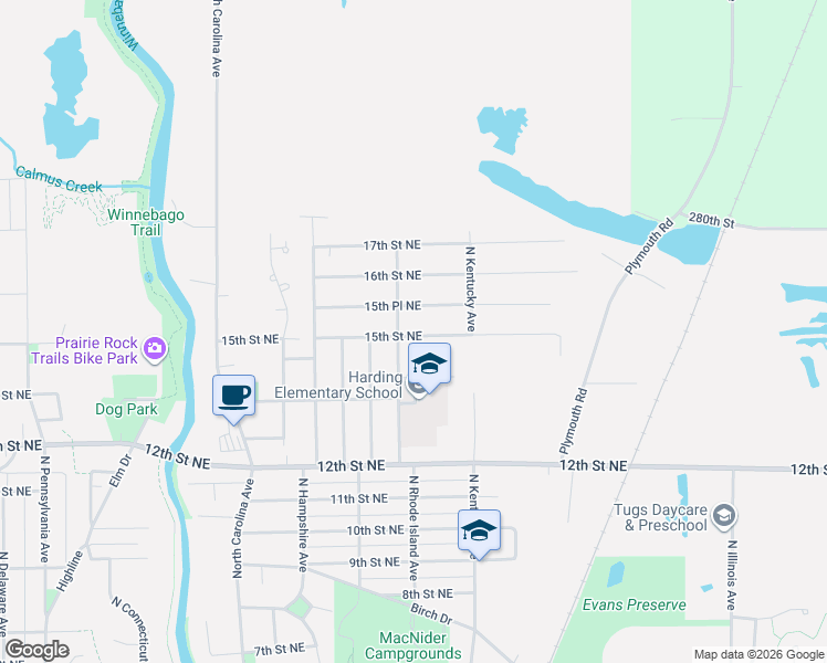 map of restaurants, bars, coffee shops, grocery stores, and more near 926 15th Street Northeast in Mason City