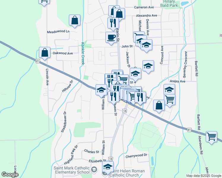 map of restaurants, bars, coffee shops, grocery stores, and more near 5041 King Street in Lincoln