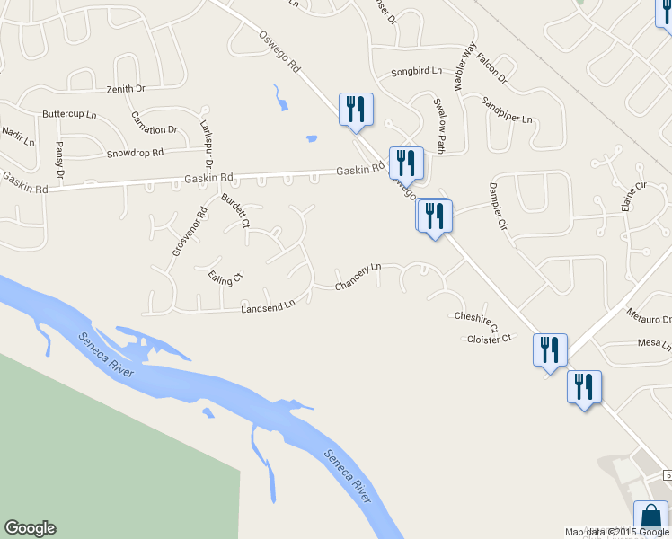 map of restaurants, bars, coffee shops, grocery stores, and more near 2600 Cromwell Court in Liverpool