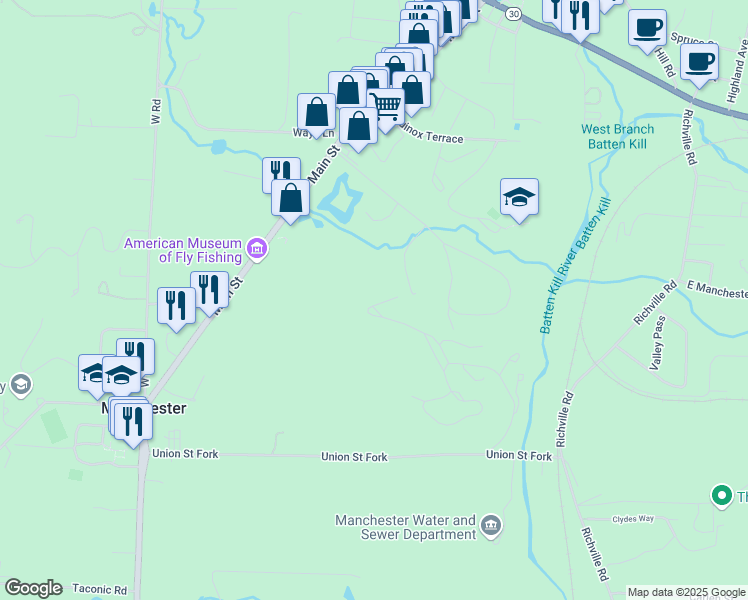 map of restaurants, bars, coffee shops, grocery stores, and more near 293 Kestrel Court in Manchester