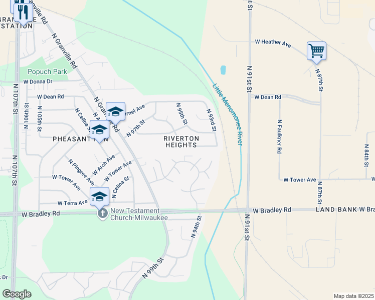 map of restaurants, bars, coffee shops, grocery stores, and more near 9415 West Goodrich Avenue in Milwaukee